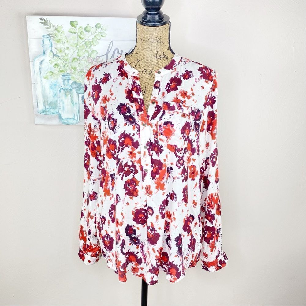 Lucky Brand Floral Splatter Print Pullover Blouse
